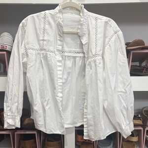 SHEIN White Button Down Shirt with Ruffle Trim